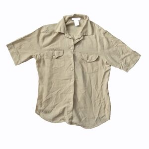Unisex 100% Silk Beige Short Sleeve Shirt